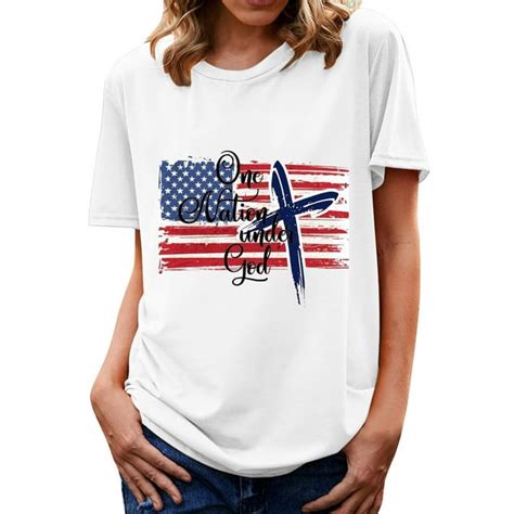 Brnmxoke Independence Day Shirt Women Womens American Flag Shirt Round