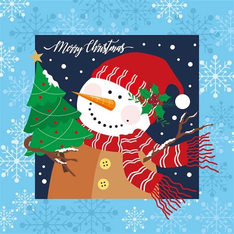 Premium Vector Christmas Card With Snowman And Joy