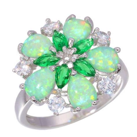 Verde Esmeralda Cubic Zirconia Plata Palo De Fuego Para Mujer Joyas