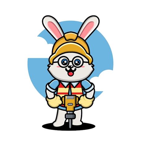 Premium Vector Cute Rabbit Construction Worker Cartoon