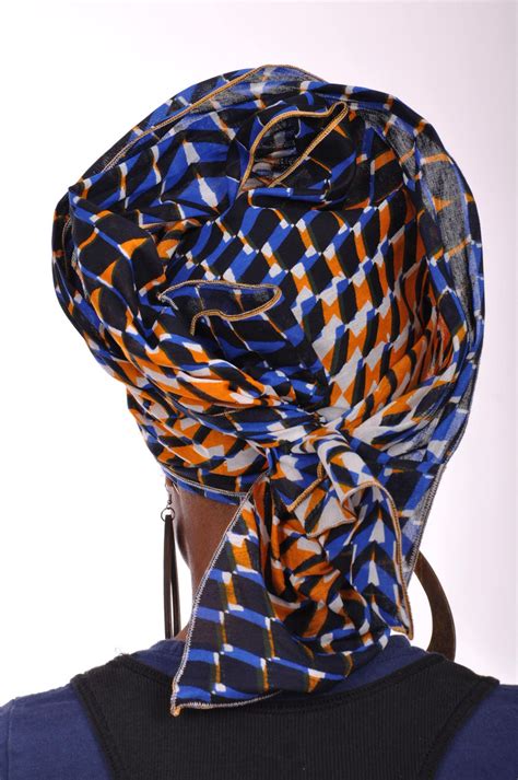 Blue And Orange African Print Ankara Head Wrap Tie Scarf Etsy