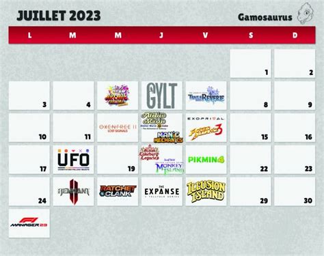 Calendrier des sorties jeux vidéo du mois de juillet 2023 Gamosaurus