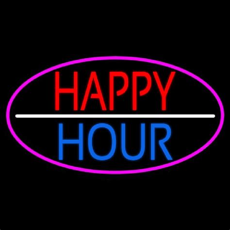 Custom Happy Hour Oval With Pink Border Neon Sign Usa Custom Neon