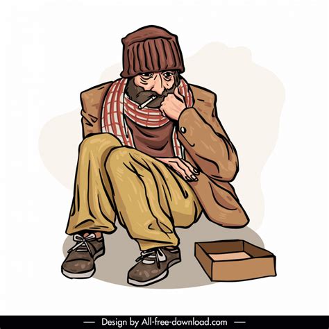 Homeless Person Design Elements Classic Handdrawn Cartoon Vectors Images Graphic Art Designs In