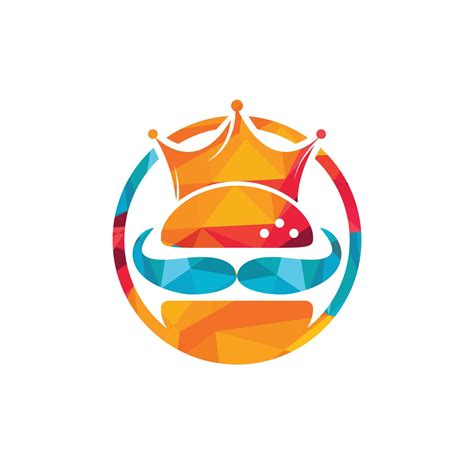 Burger king vector logo design. Burger with crown and mustache icon ...