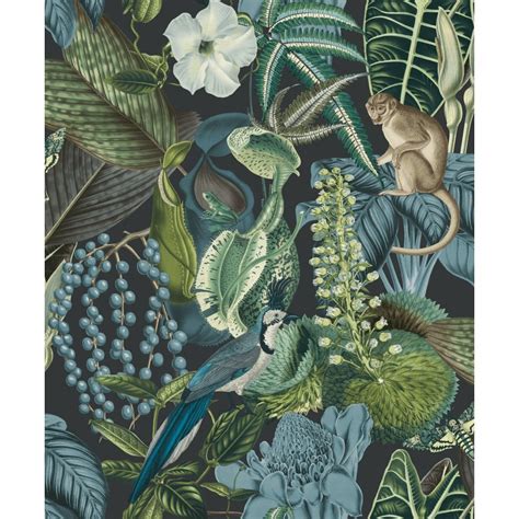 Amazon Monkeys Tropical Floral Wallpaper - Teal | Fab Home Interiors