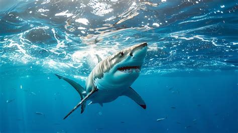 Un Grand Requin Blanc Nageant Dans L océan Bleu Le Requin Est Le Plus