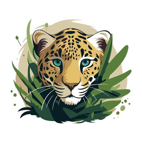 Premium Vector Leopard Head With Green Grass Vector Illustration On