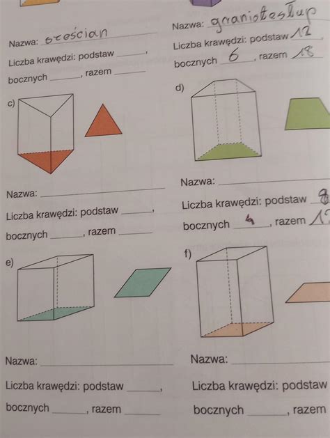 Obok Ka Dego Graniastos Upa Narysowano Jego Podstaw Uzupe Nij