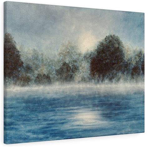 Lake Landscape Painting Print, Peaceful Misty Lake Scene, Lakeside ...