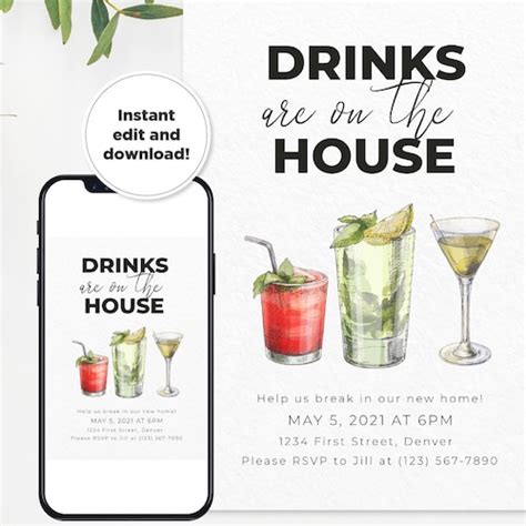 Drinks Are On The House Editable And Customizable Etsy