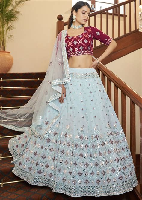 Sky Blue And Deep Pink Sangeet Lehenga Choli Lehengas Designer Collection