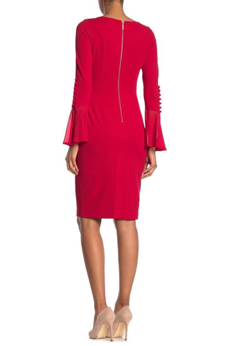 Calvin Klein Chiffon Bell Sleeve Sheath Dress Regular And Petite Sizes