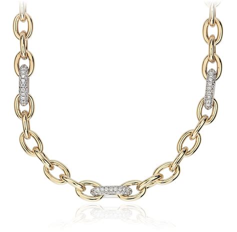 16.5" Chain Link Diamond Necklace in 18k Italian Yellow Gold | Blue Nile