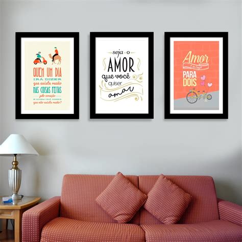 Conjunto de 3 Quadros Decorativos para Sala Seja o Amor que Você Quiser