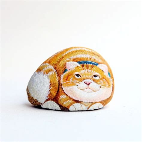 Cat stone painting original art สตดโอ Is ideastone ตกตา Pinkoi