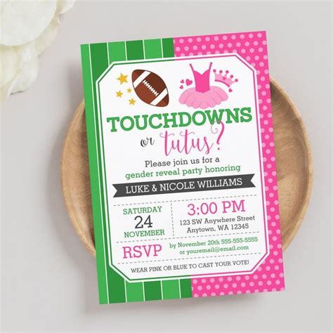 Touchdowns Or Tutus Gender Reveal Party Invitation Zazzle