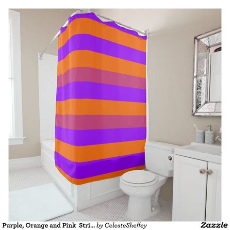 Purple Orange And Pink Stripes Shower Curtain Pink