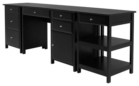 Contemporary 3 Pieces Desk Set, Multiple Storage Drawers & Open Shelves, Black - Contemporary ...