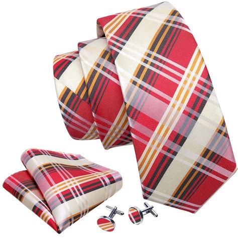 Buy Barry Wang Mens Plaids Ties Formal Silk Necktie Hanky Cufflinks Set