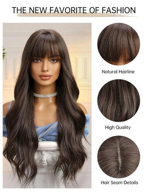 Haircube 26 Inch Long Curly Wigs With Bangs Brown Wavy Wigs For Women