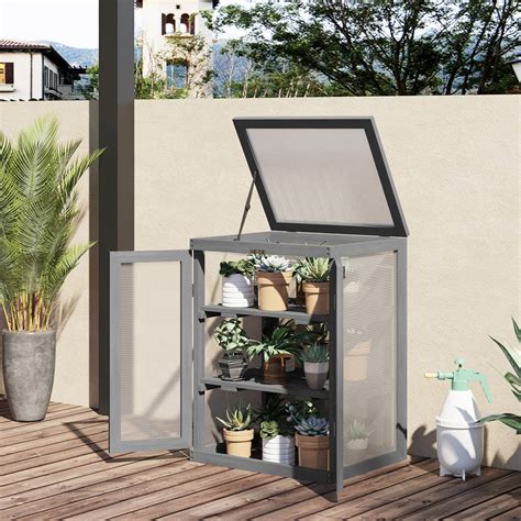 Outsunny 3 Tier Dark Grey Wooden Polycarbonate Cold Frame Wilko