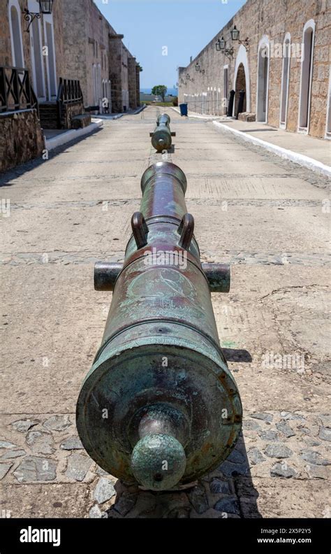 Spanish Colonial Period Bronze Cannons At Morro Castle Cuba Stock