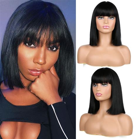 Short Straight Synthetic Wigs For Women Blonde To Brown Ombre Bob Wigs With Bangs Daily Cosplay