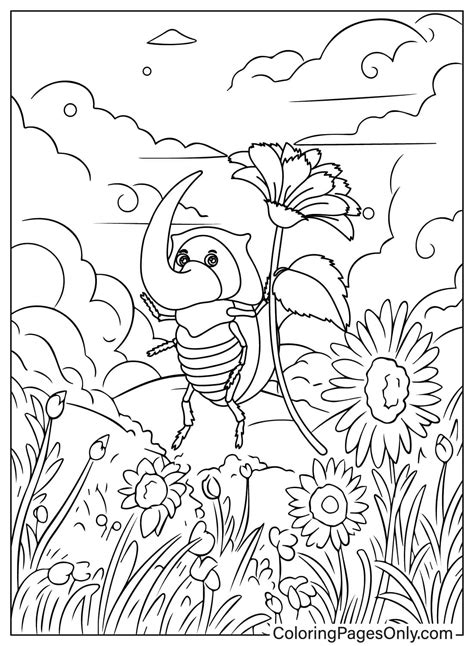 Cartoon Beetle Character Holding Flower Free Printable Coloring Pages