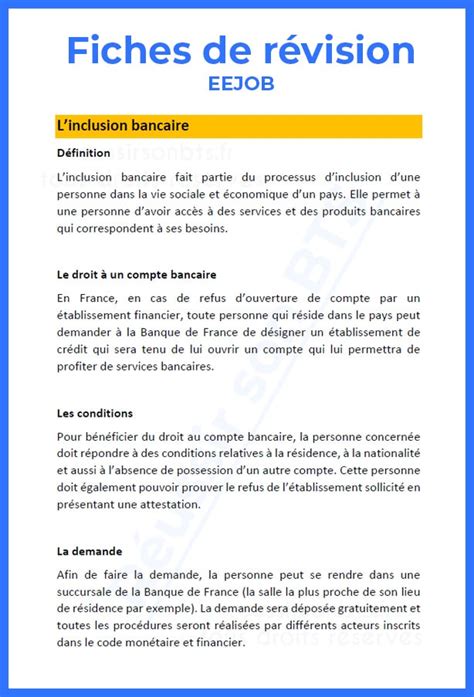 Cours de BTS Banque Fiches de révision Dossiers DSAC