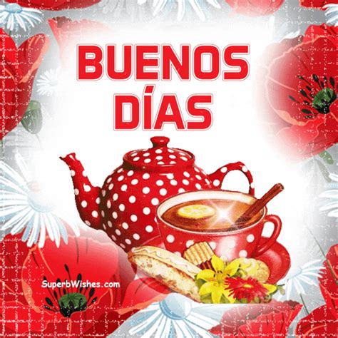 Buenos Días GIF Animado Con Tetera Roja | SuperbWishes.com