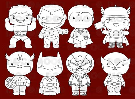 Superheroes Clipart Superhero Clip Art Black and White | Etsy