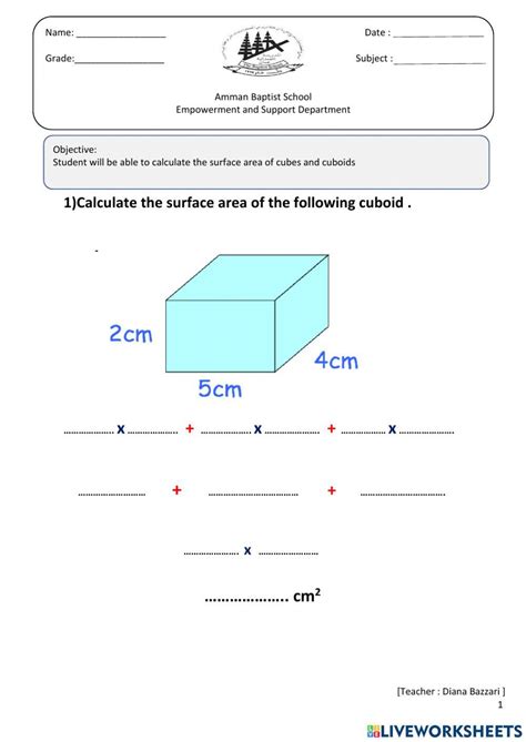 Surface Area Of Cuboid And Cube Online Exercise For Live Worksheets