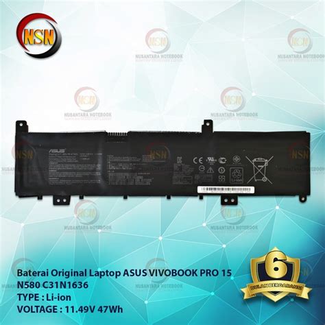 Jual Baterai Original Asus VivoBook Pro X580 N580 N580V N580G C31N1636