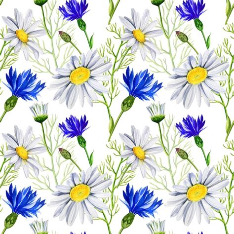 Premium Photo Seamless Pattern With Daisies Cornflowers Wildflowers