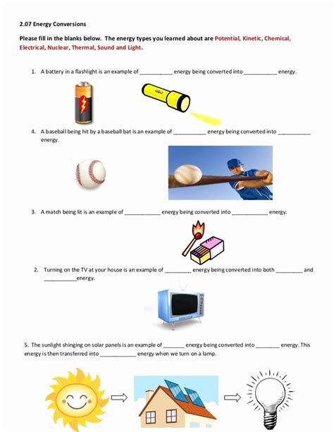 Forms Of Energy Worksheets Grade 6