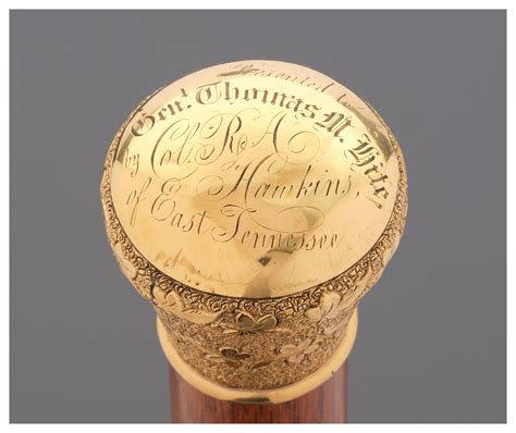 Gilt Handled Presentation Cane Inscribed To General Hite Rock Island Auction