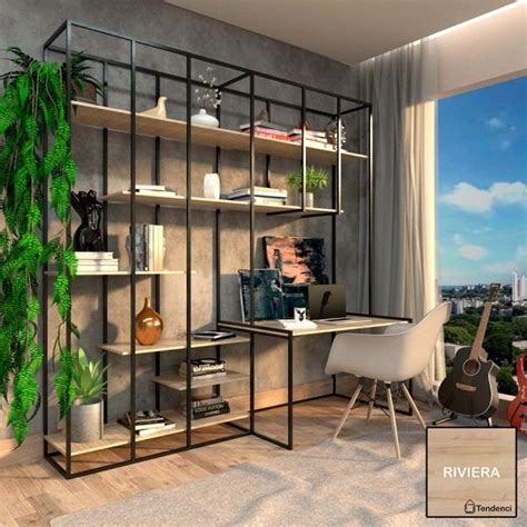 Estante De Metalon E Madeira Para Home Office Atmosphere Riviera