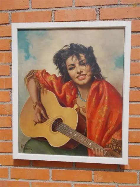 Gitane A La Guitare Huile Sur Toile De Andr David Portrait