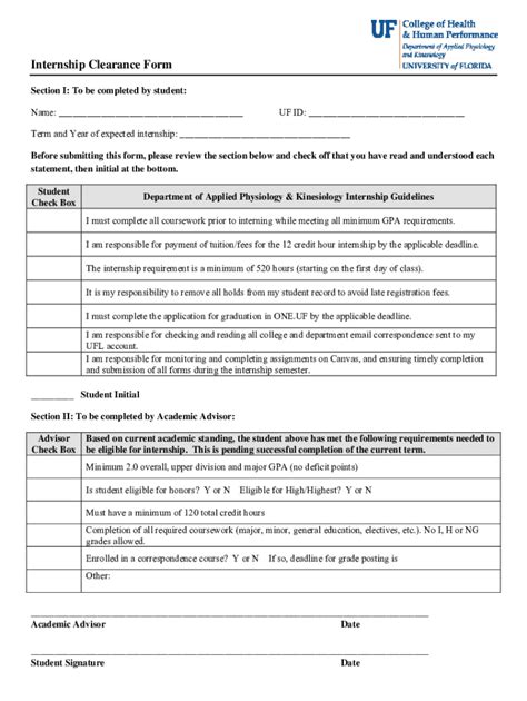 Fillable Online Hhp Ufl Internship Clearance Form University Of