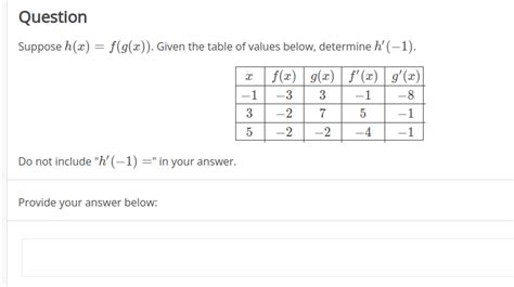 Solved Suppose H X F G X Given The Table Of Values