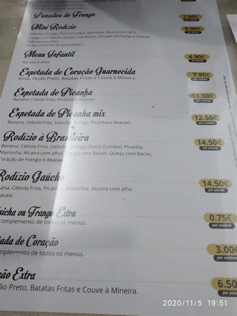 Menu Em Cave Da Picanha Restaurante Vila Real