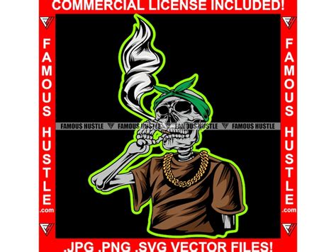 Skull Skeleton Smoking Cigar Wearing Bandana Rap Rapper Trap Trapper