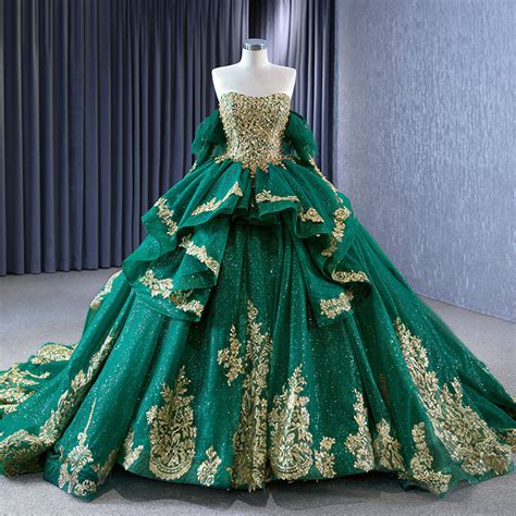 Emerald Green And Gold Dress Ball Gown Wedding Dress