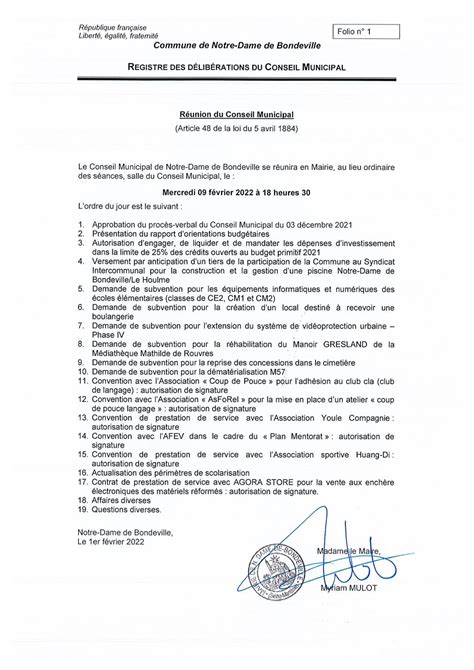 Calaméo Convocation Conseil municipal du 9 février 2022