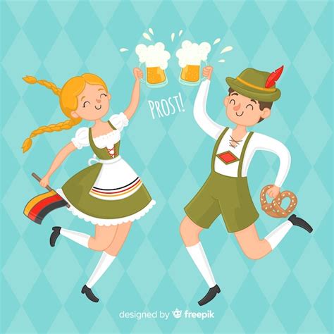 Free Vector Cartoon People Celebrating Oktoberfest