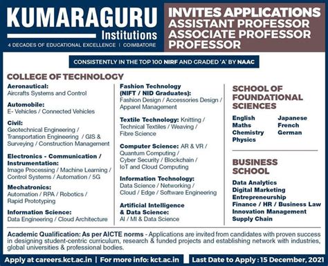 Kumaraguru Institutions, Coimbatore- Professor/Associate Professor ...