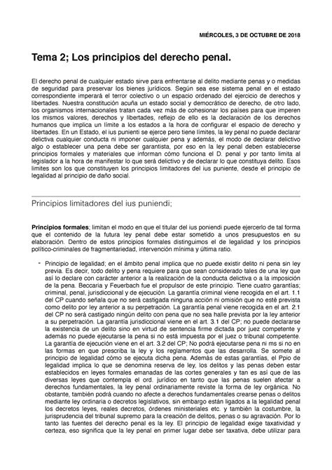 Tema 2 Penal Apuntes 2 MiÉrcoles 3 De Octubre De 2018 Tema 2 Los Principios Del Derecho