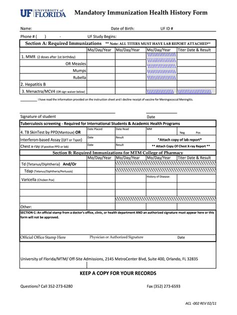 Uf Immunization Form Fill Out Sign Online DocHub