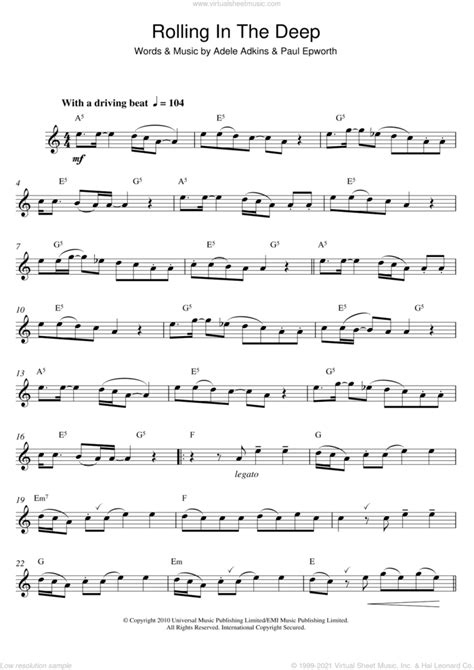 Rolling In The Deep Sheet Music For Alto Saxophone Solo Pdf